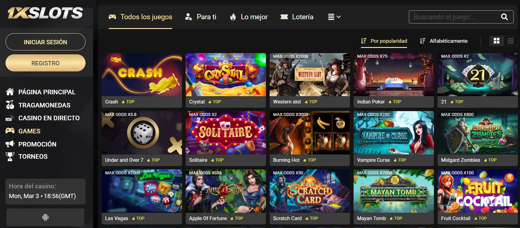 Juegos disponibles en 1xslots casino
