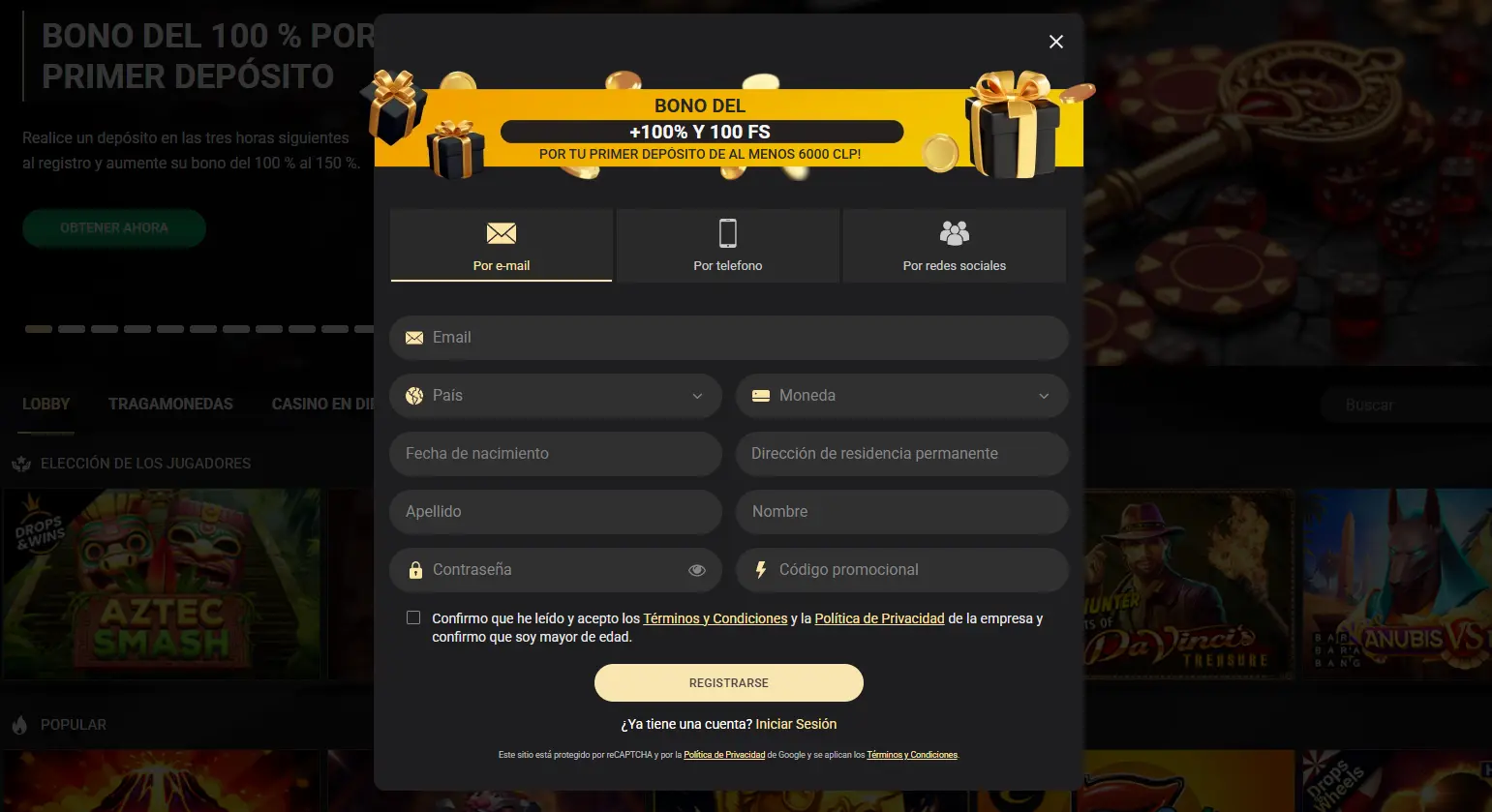 Registro e inicio de sesión en 1xslots casino