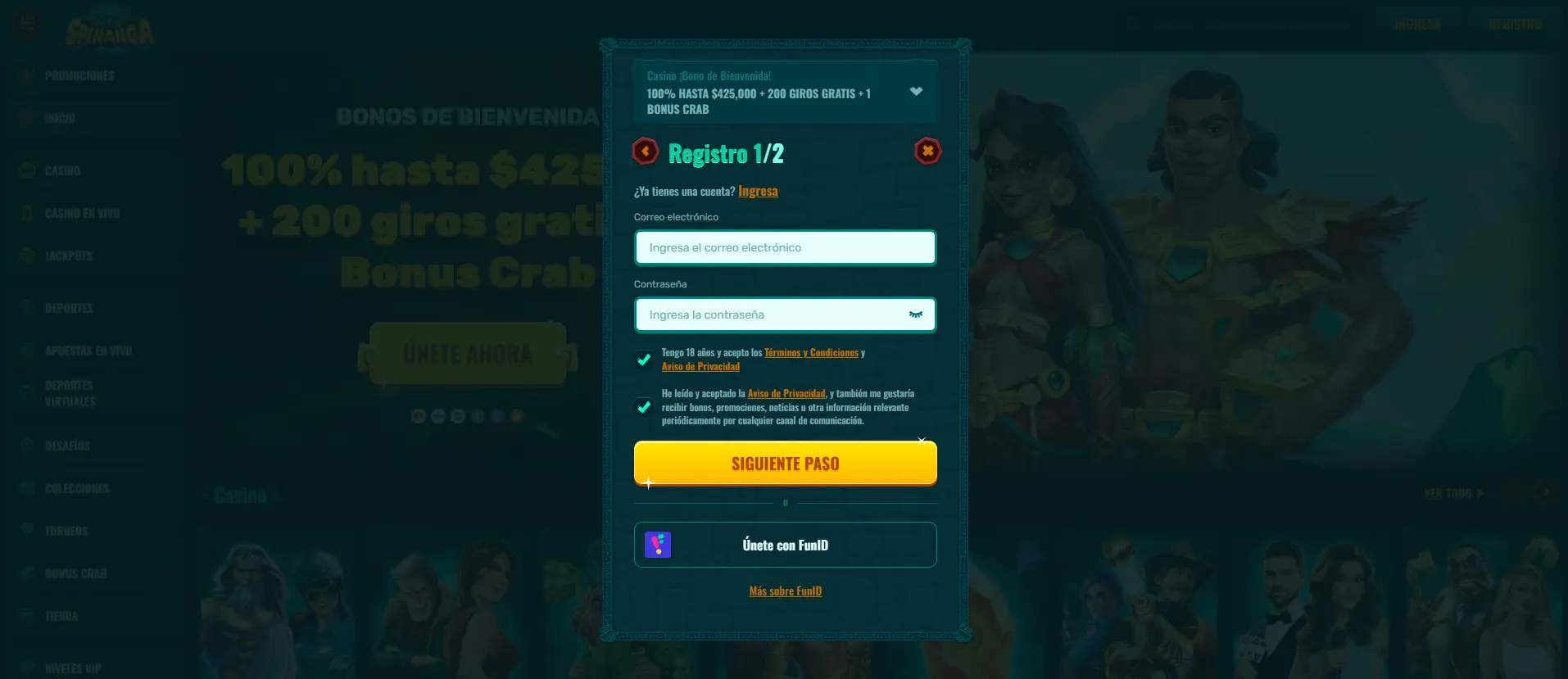 ¿Cómo registrarse en Spinanga casino?