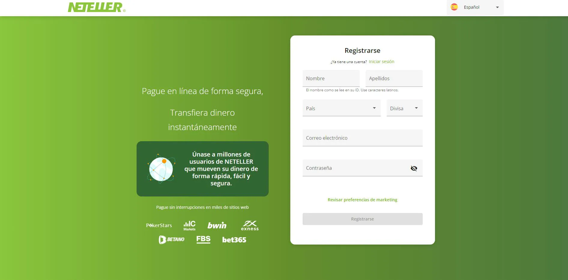 Registro en Neteller