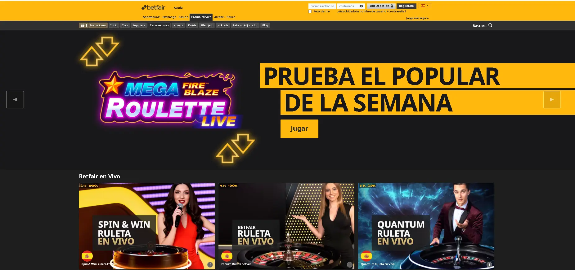 Juegos disponibles en Betfair casino
