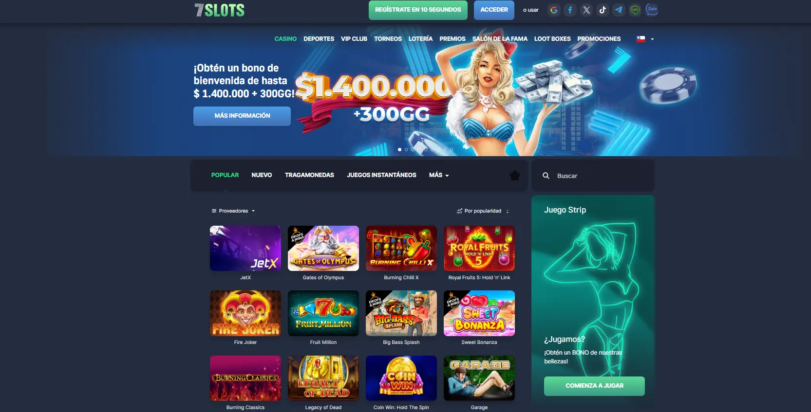 Acceso móvil en 7Slots