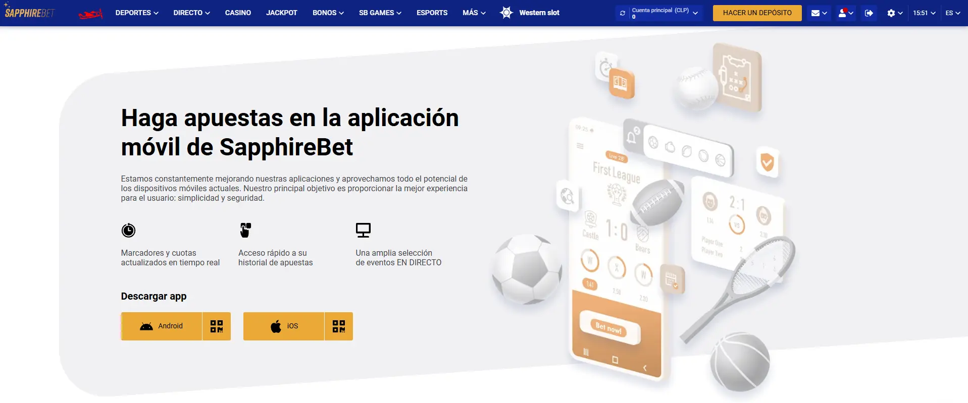 Aplicación móvil de Sapphirebet casino